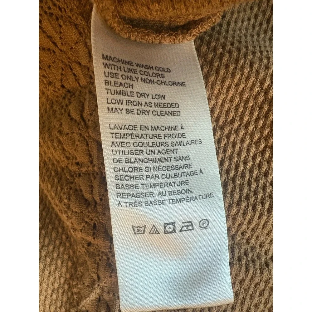 Free People Wear Me Out Thermal Top M Medium Brown Caramel Olive Green Lace EUC